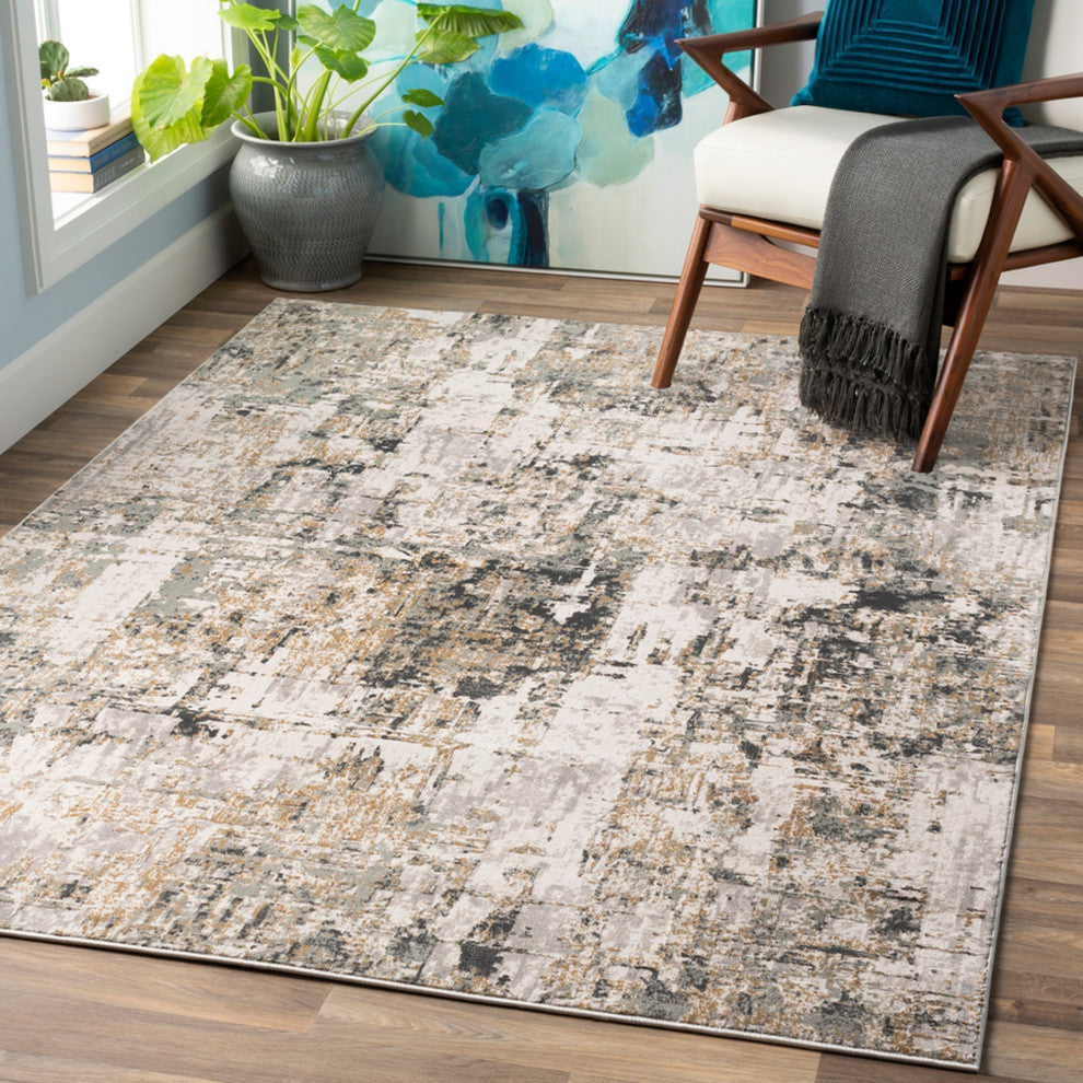 Surya Quatro QUA-2300 5'3"x7'3" Rug, Gray/Silver Gray/White/Beige/Tan