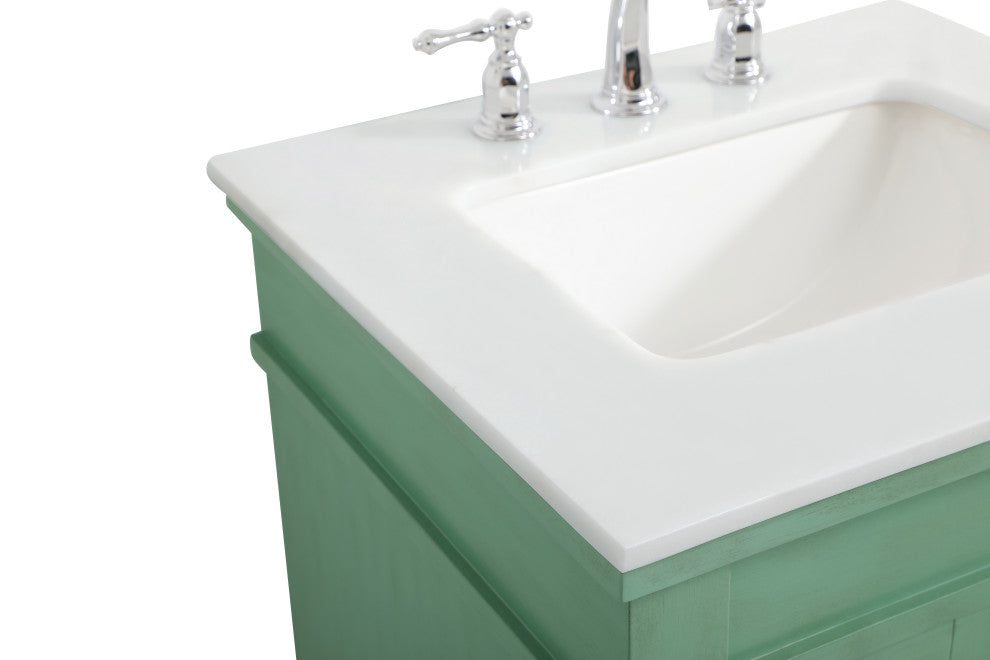 24" Single Bathroom Vanity, Vintage Mint With Ivory White Engineered Marble