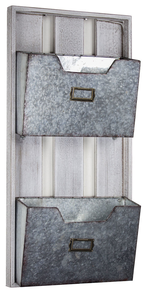 Galvanized Metal Wall Organizer 2 Pocket File Magazine Rack