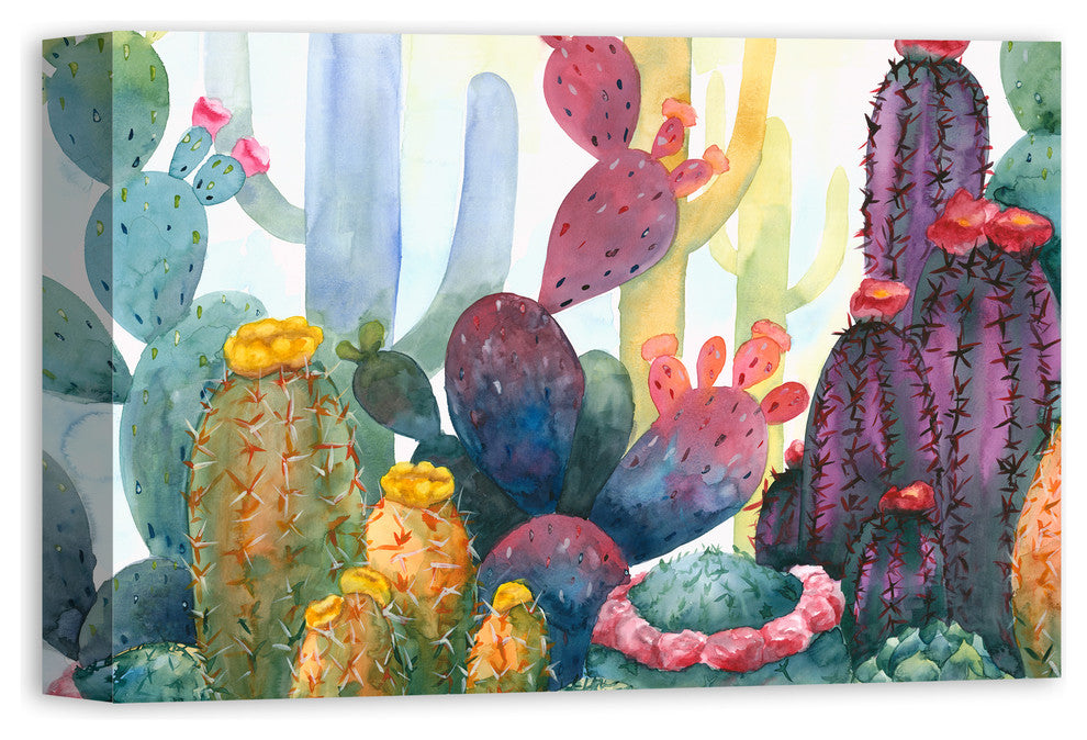 Colorful Blooming Cactus 12x18 Canvas Wall Art