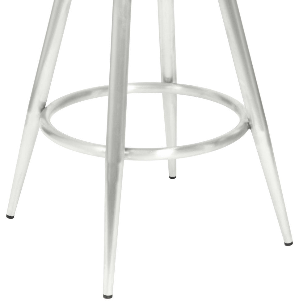 Justin 30" Bar Height Barstool in Brushed Stainless Steel and Black Faux Leather
