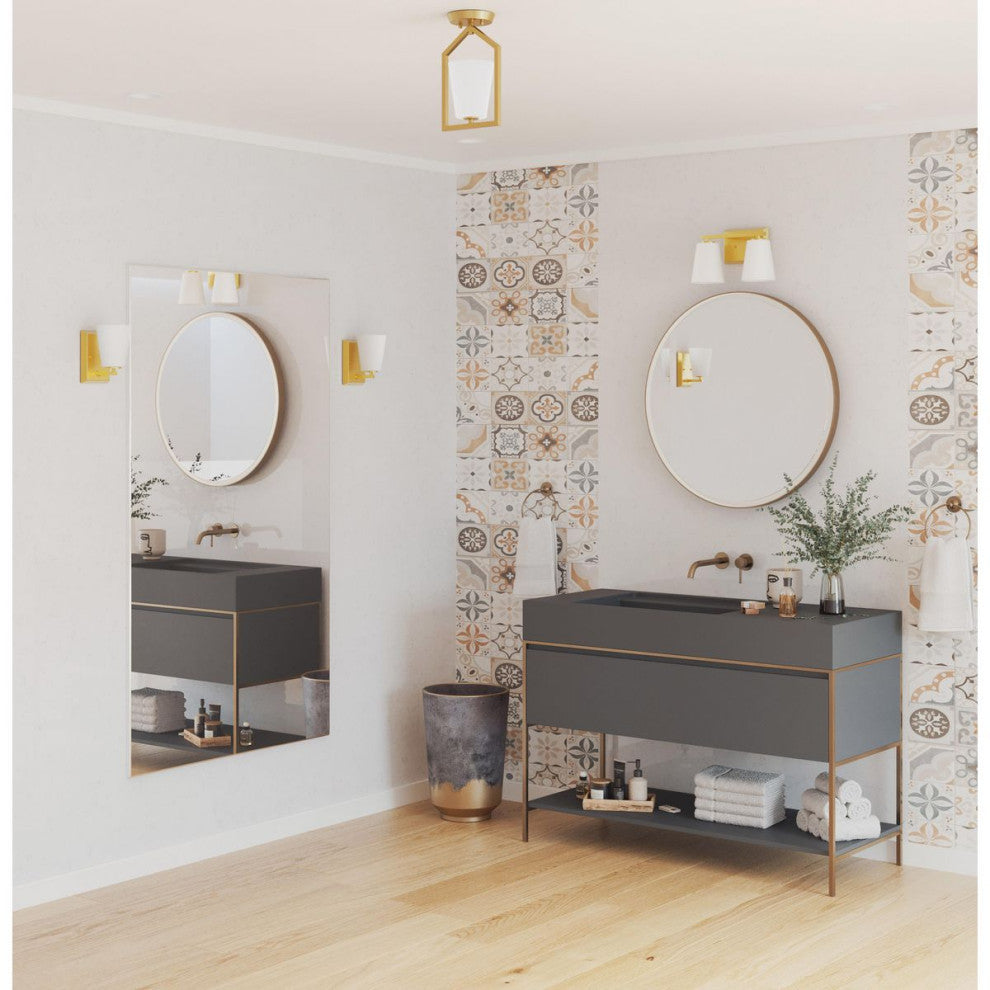 Vertex Collection One-Light Brushed Gold Etched White Semi-Flush Mount Light