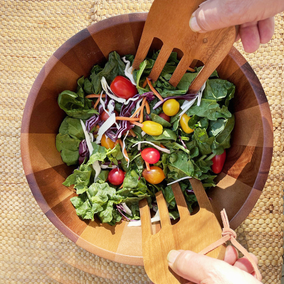 Acacia Salad Bowl With Salad Serving Hands