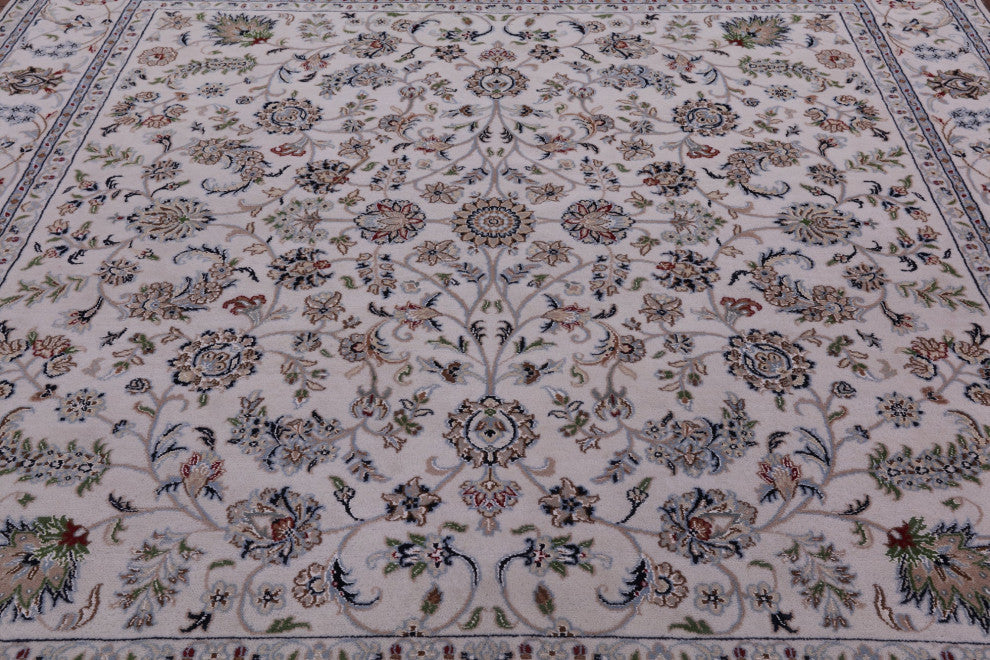 7' Square Wool & Silk Hand-Knotted Persian Nain Rug - Q14752