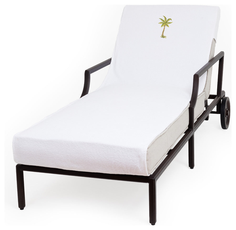 Palm Tree Embroidered Standard Size Chaise Lounge Cover, White