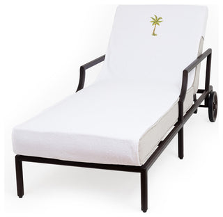 Palm Tree Embroidered Standard Size Chaise Lounge Cover, White