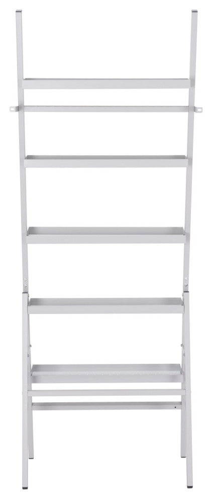 Bookcase Wall Shelf Rack, Steel Metal, Gray, Lounge Cafe Lobby Hospitality