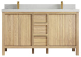 Elizabeth Oak 60" Double Sink Vanity, White 2" Carrara Quartz