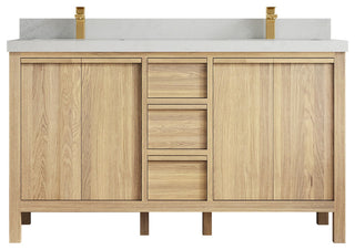 Elizabeth Oak 60" Double Sink Vanity, White 2" Carrara Quartz