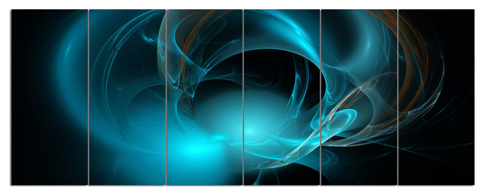 Blue Fractal Galactic Nebula, Abstract Wall Art Canvas, 70"x28", 6 Panels