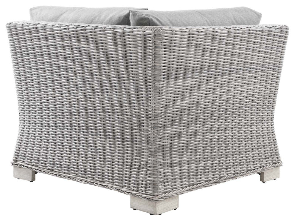 Sofa Corner Chair, Rattan, Wicker, Gray, Modern, Outdoor Patio Cafe Bistro