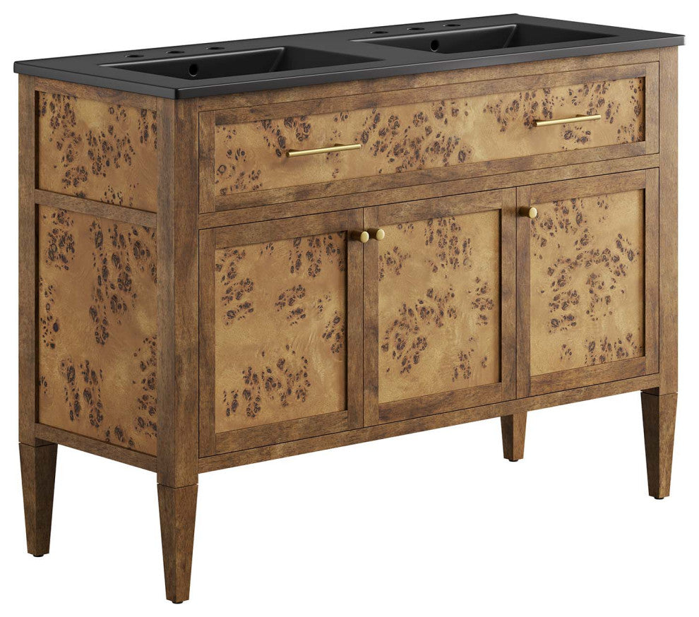 Elysian 48" Wood Double Sink Bathroom Vanity - Black Brown