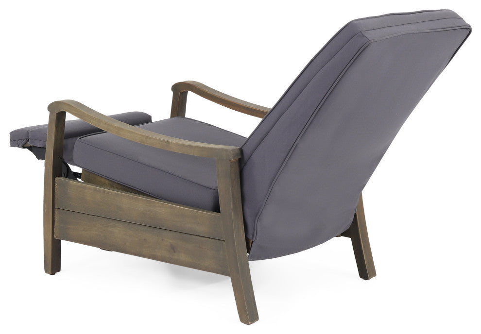 Sadlier Outdoor Acacia Wood Recliner Chair, Cushions, Set of 2, Dark Gray/Gray
