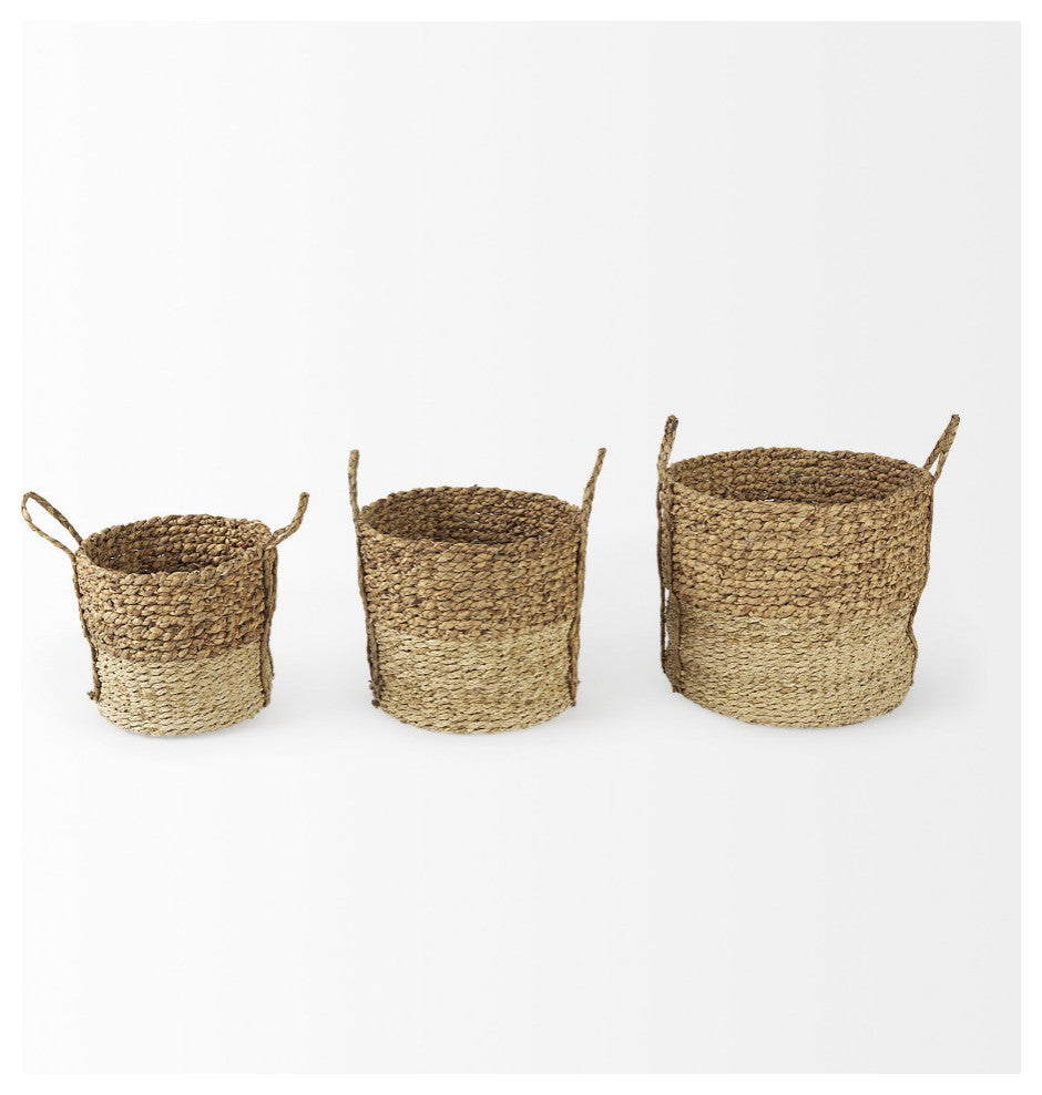 Set of Three Two Tone Wicker Storage Baskets