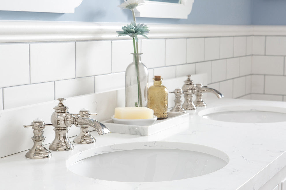 60" Wide Pure White Double Sink Quartz Carrara Bathroom Vanity