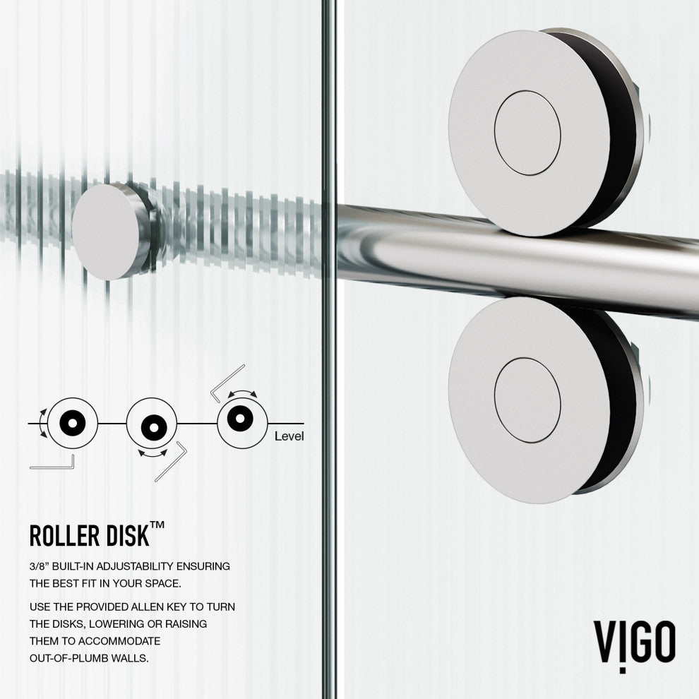 VIGO Elan 56" to 60" W x 66" H Frameless Sliding Tub Door, Stainless Steel, Fluted Glass, Left