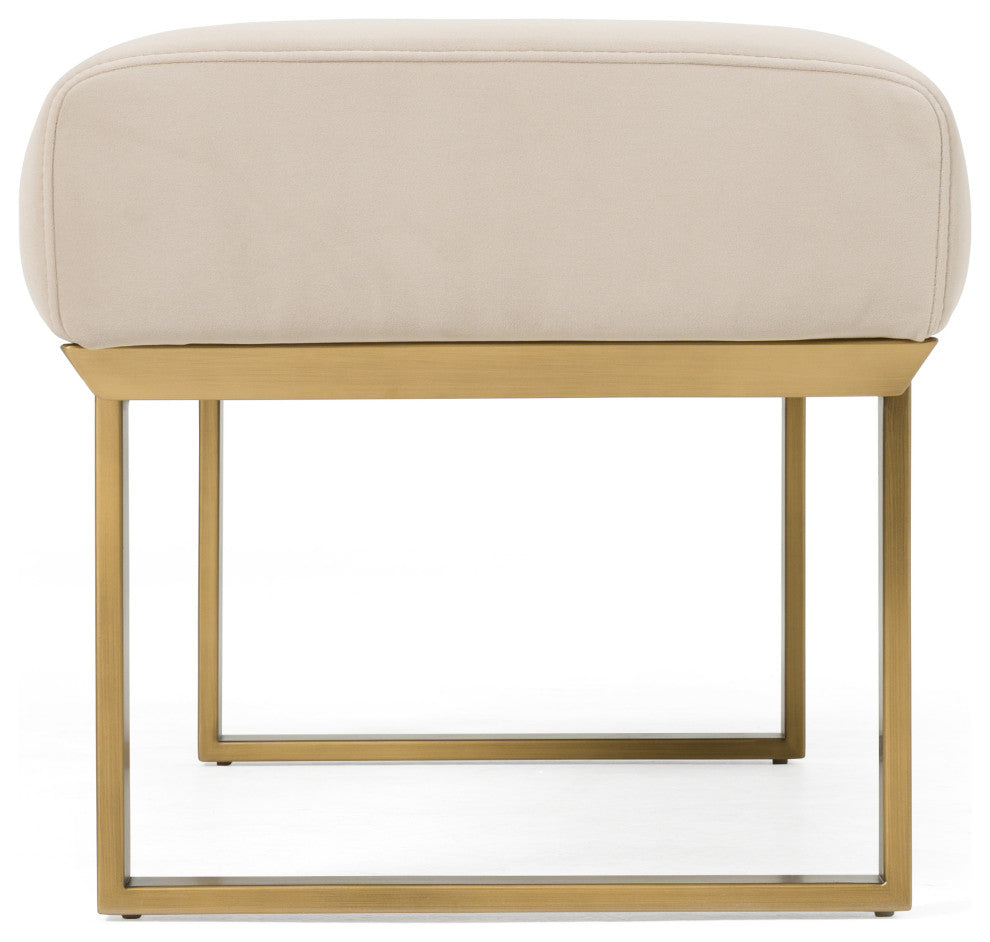 Modrest Robles Modern Beige Fabric + Antique Brass Dining Bench