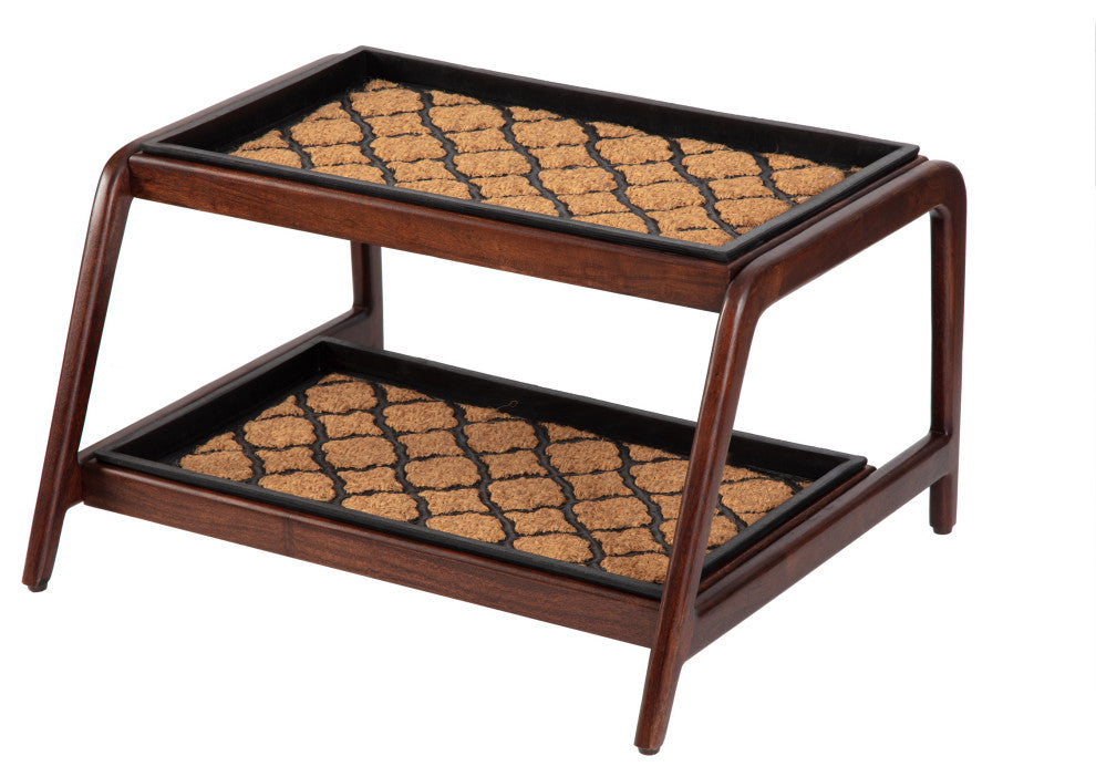 Double-Tier Brown Stand With 2-Pair Rubber Boot Trays Shangri-La