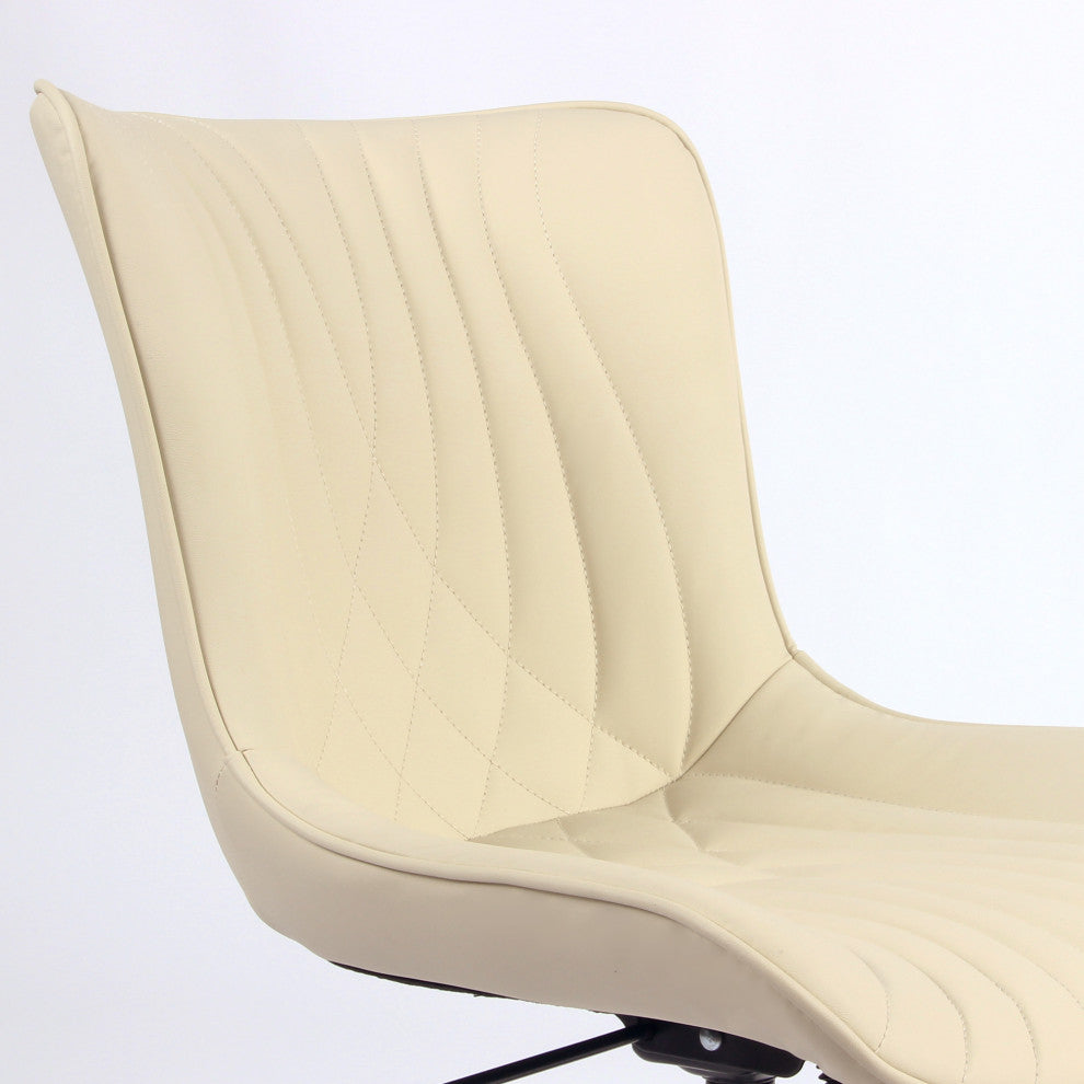 Younike Armless Upholstered Faux Leather Rolling Office Chair, Beige