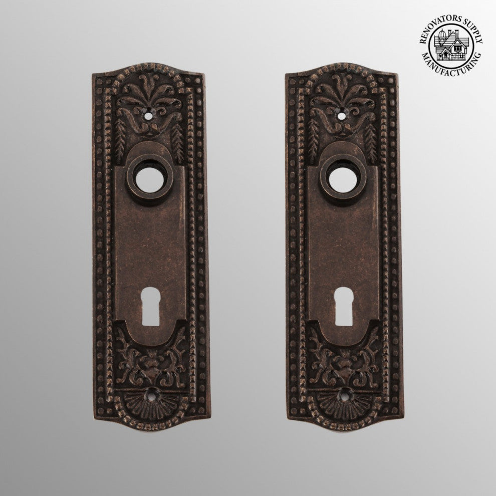 Door Back Plate Antique Brass Beaded With Keyhole 7 1/4" H 2 Pack