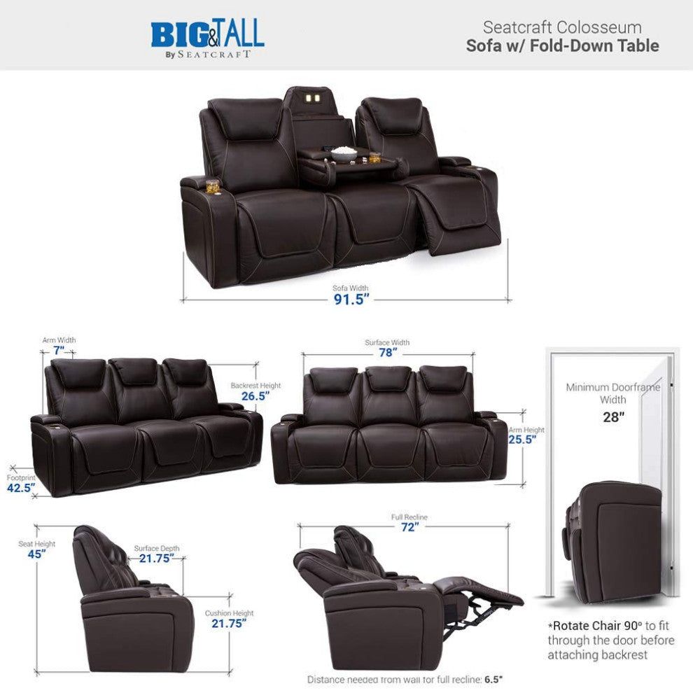 Seatcraft Colosseum Home Theater Seating, Brown, Sofa
