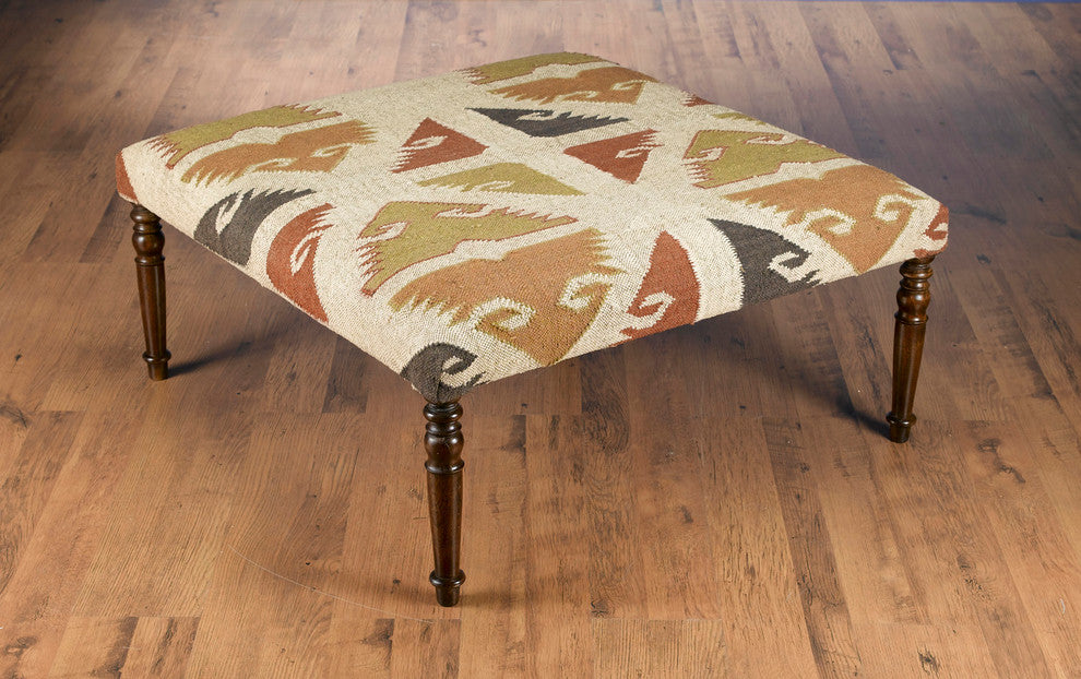 Square Ottoman with Kilim Fabric