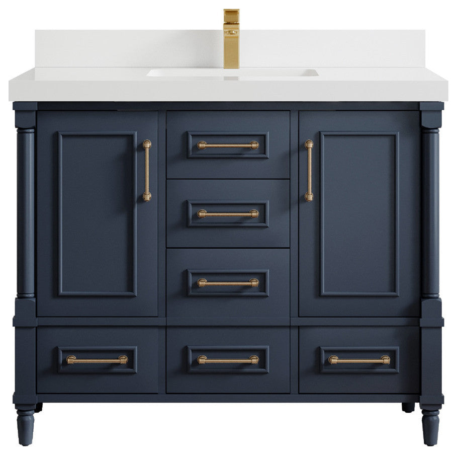 Aberdeen 42 Single Sink Bath Vanity in Hale Navy Blue  2" White Quartz