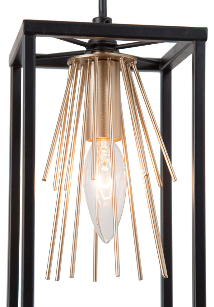 Modern Black & Brass Cage Pendant Light Hanging Light for Kitchen Island