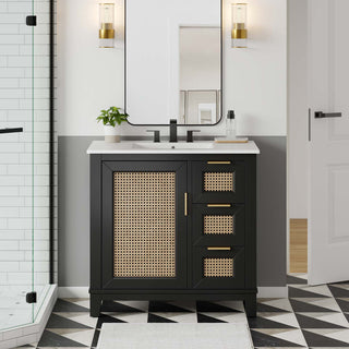Dixie 36" Solid Wood Bathroom Vanity Cabinet, Sink Basin Not Included, Black