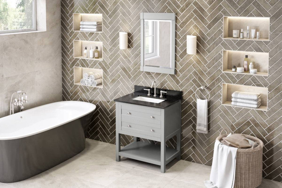 Astoria Transitional 30" Grey Vanity, Black Granite Vanity Top