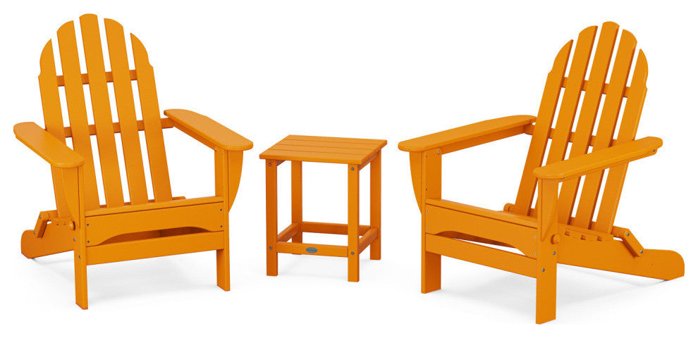 Classic Folding Adirondack 3-Piece Set, Long Island 18" Side Table, Tangerine