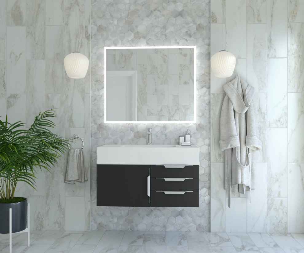 CastelloUSA Alpine 36" Wall Mounted Vanity, Base Only, Black, Brushed Nickel