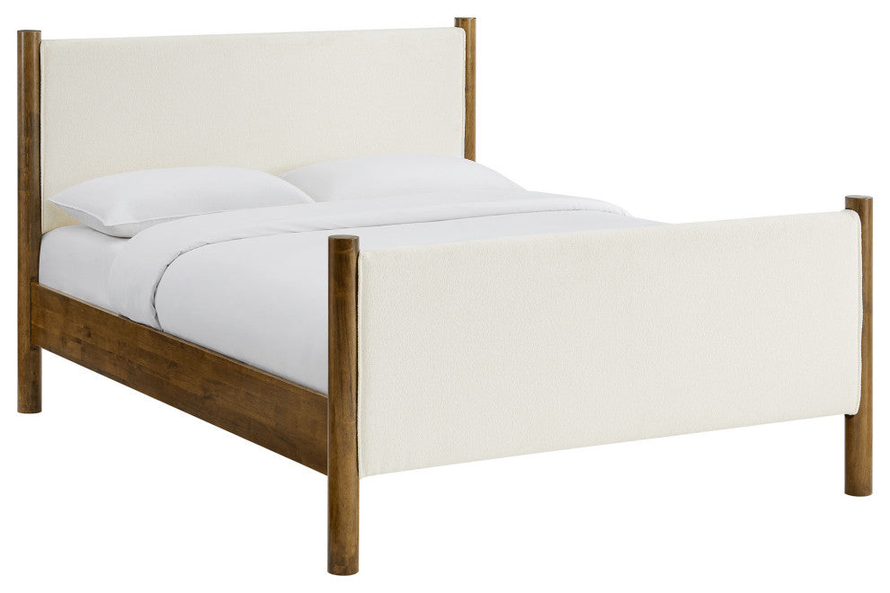 Maven King Size Boucle Upholstered Platform Bed, Feather Walnut