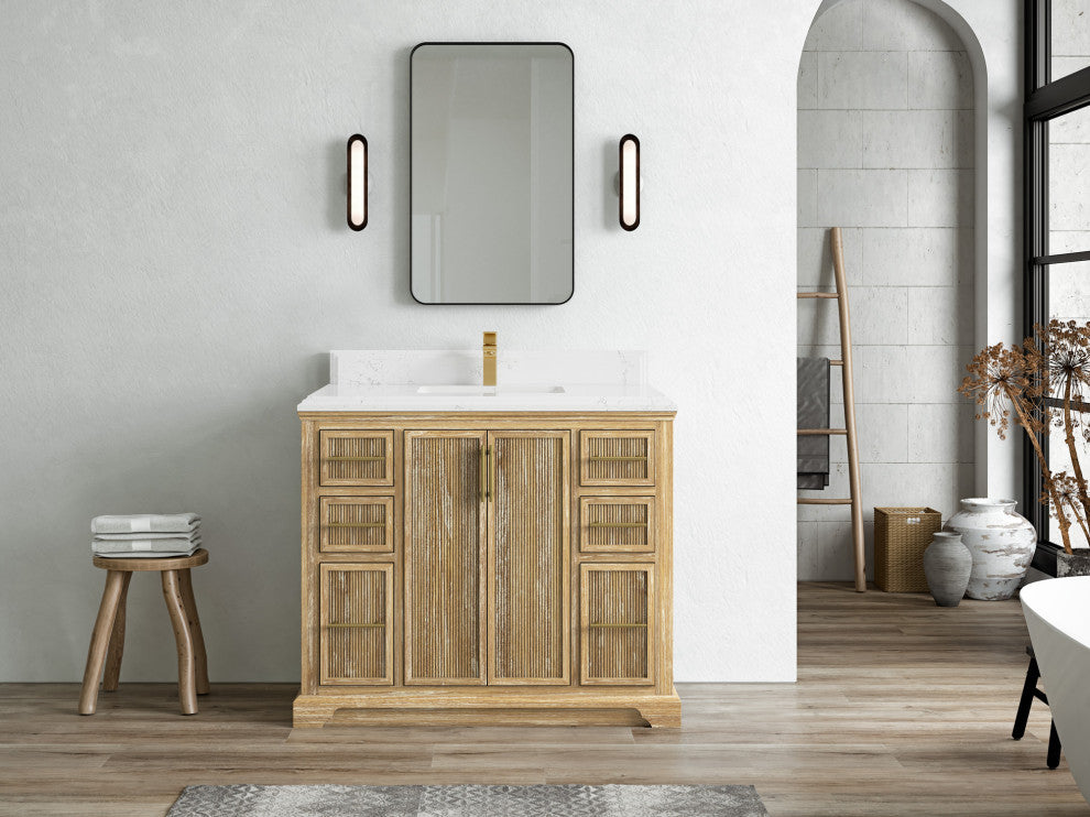 Alys Teak 42 Single Sink Bathroom Vanity Whitewashed 1.5" Empira Quartz