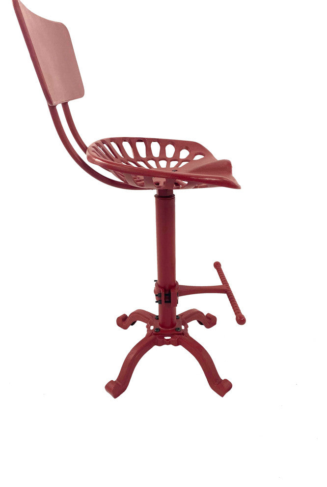 August Tractor Seat Stool With Back, Red