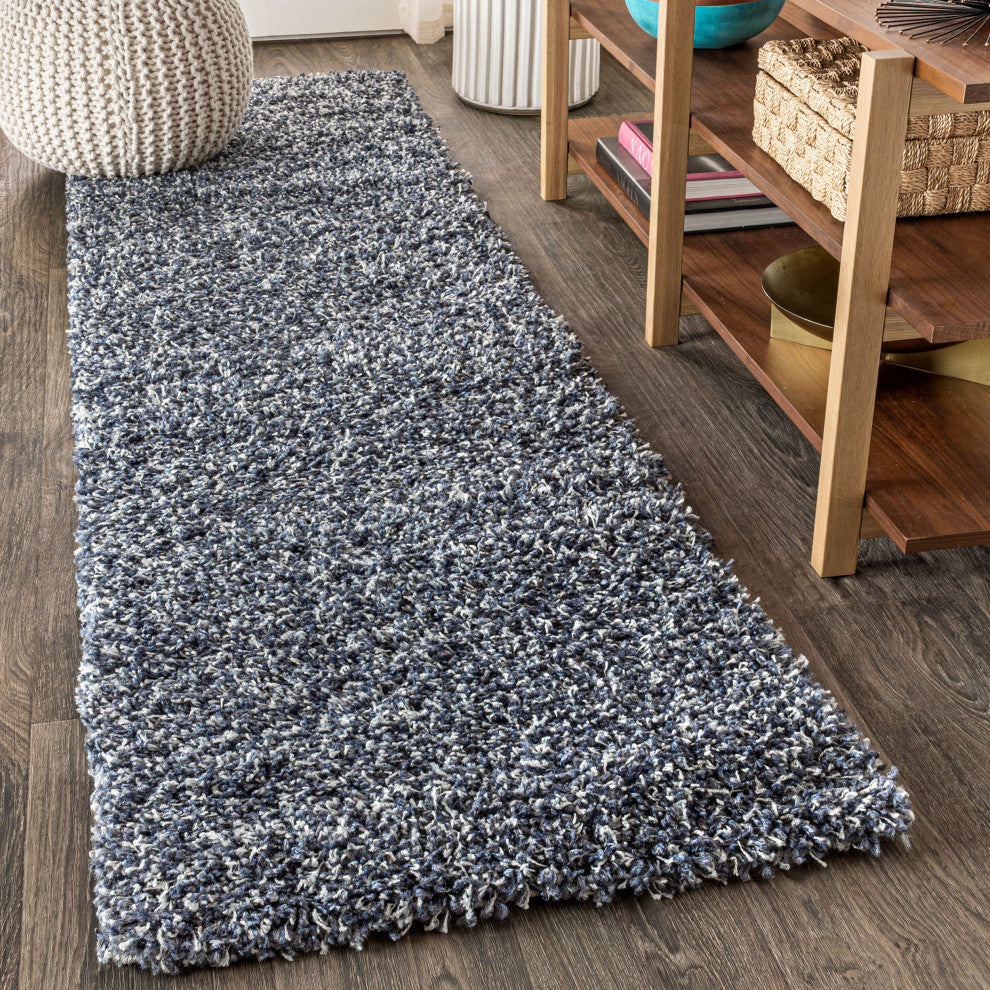 Mercer Shag Plush Area Rug, Denim Blue, 2 X 8