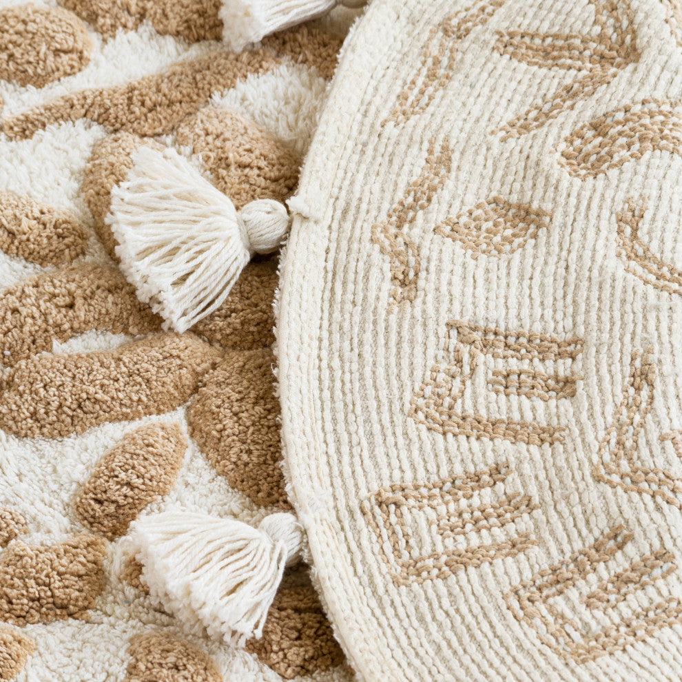 Cambridge Round Tufted Bath Mat With Tassels, Ivory/Beige