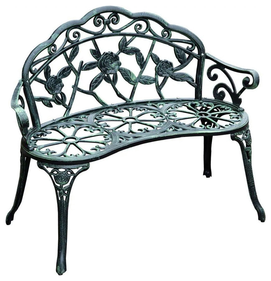 Antique-Style Garden Bench, Aluminum Rose, 39", Green