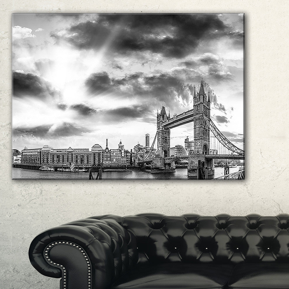 "Black and White View of London" Panorama Cityscape Wall Art, 40"x20"