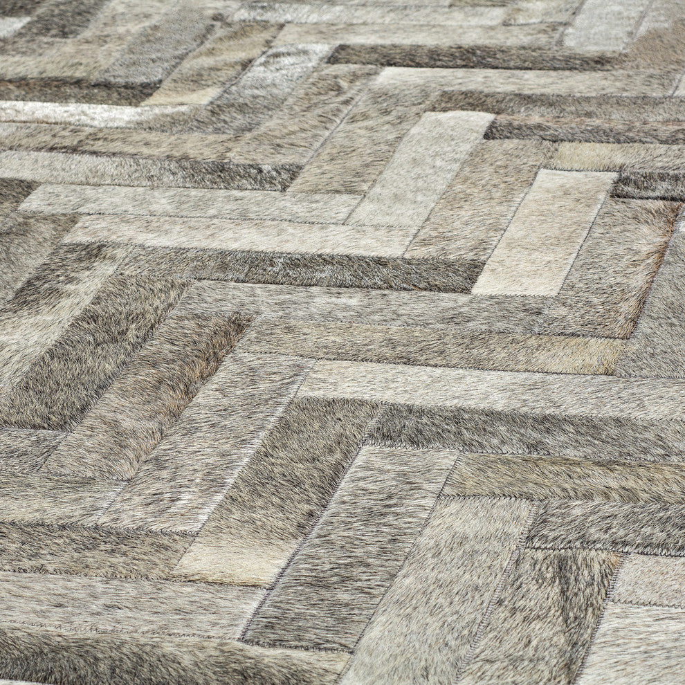 Cowhide Patchwork Rug, Plutus, Ashen, 5'x8'