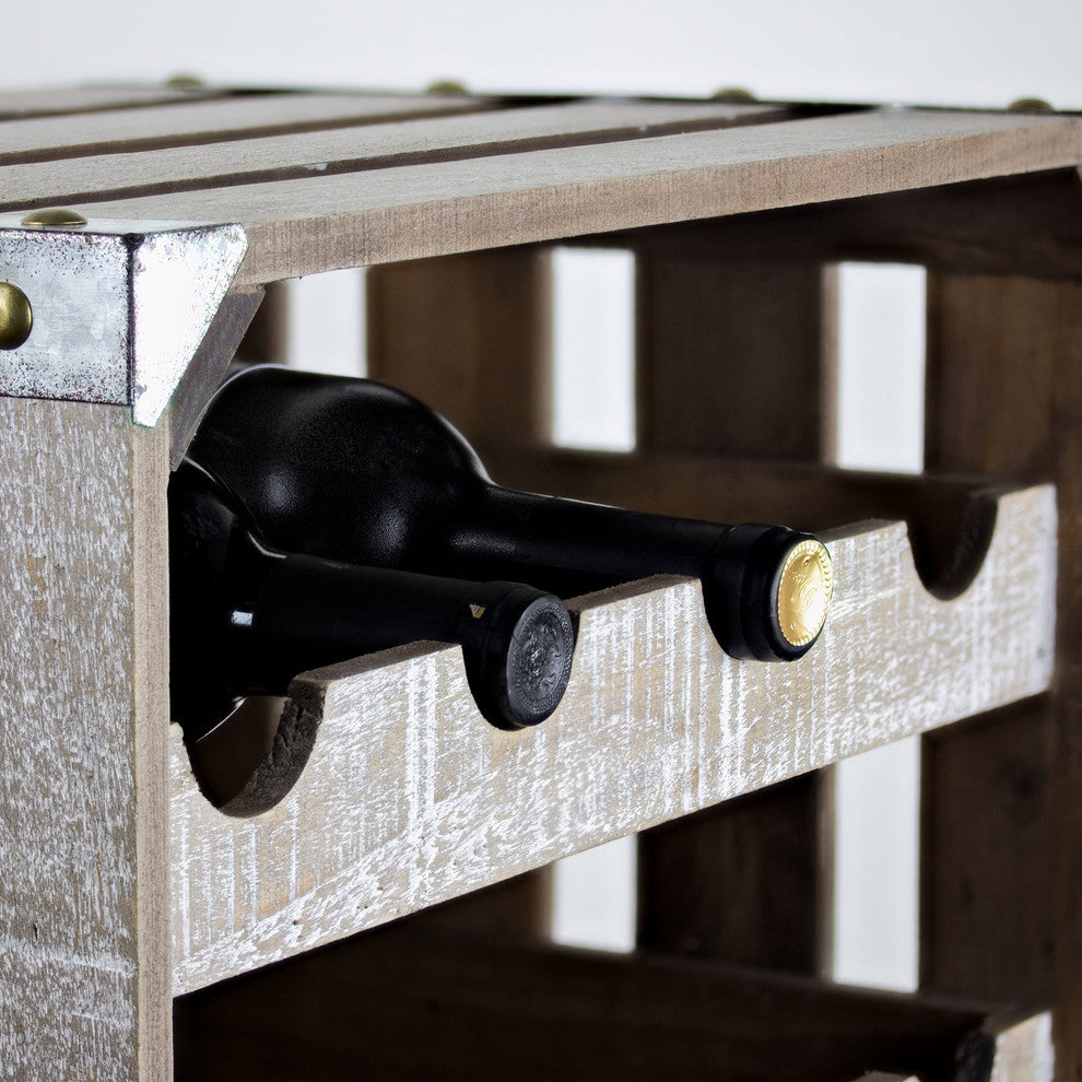 12 Bottle Rustic White Wood Crate Square Wine Rack