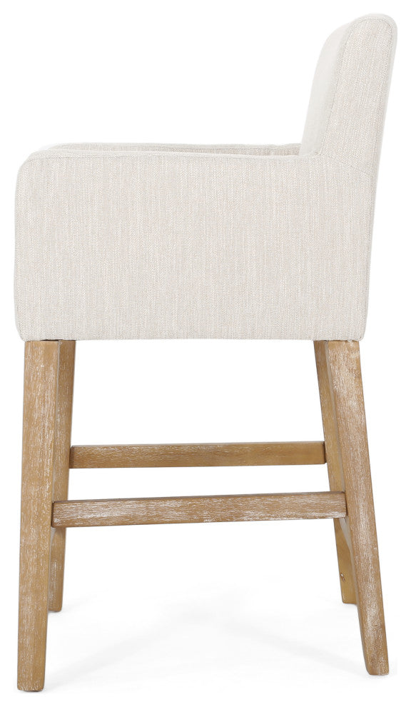 Chaparral Contemporary Fabric Upholstered Wood 26" Counter Stools, Set of 2, Beige/Weathered Natural