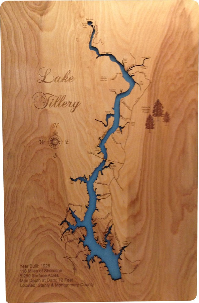 Lake Tillery, North Carolina-Wood Lake Map, Medium Standout