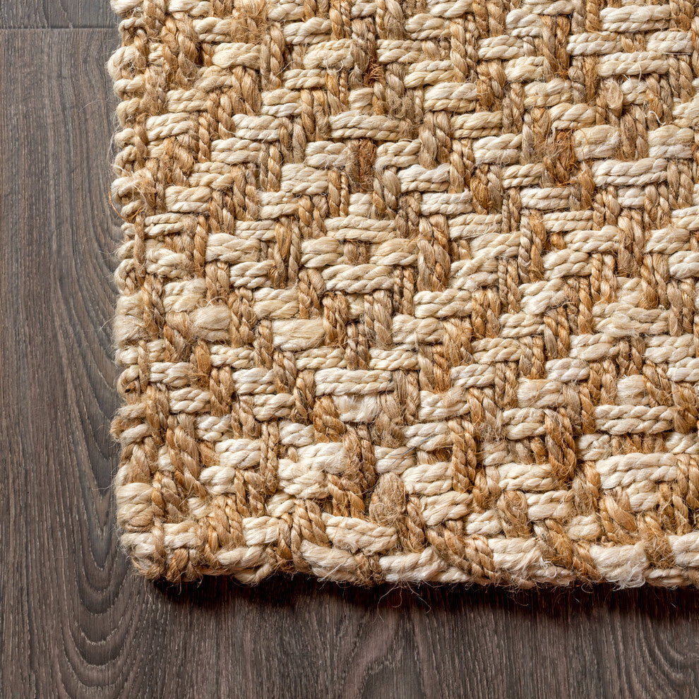 Hira Hand Woven Diamond Chunky Jute Natural  8' x 10' Area Rug