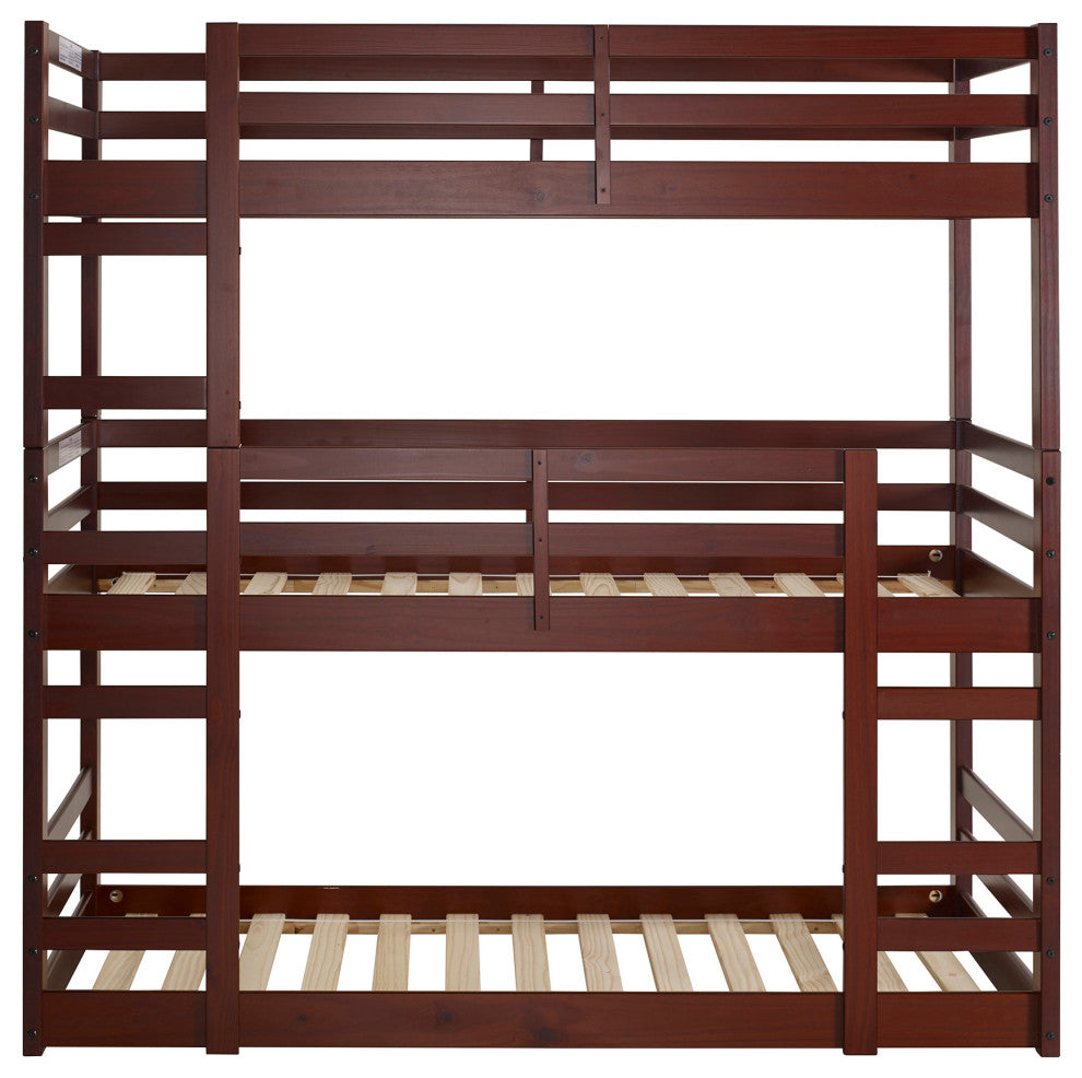 Solid Wood Triple Bunk Bed - Walnut