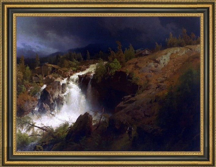 Herman Herzog A Mountain Torrent Framed Premium Canvas Print, 18"x24"