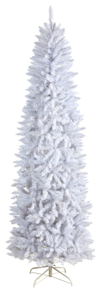 8' Slim White Faux Xmas Tree W/400 Warm White Lights & 1348 Bendable Branches