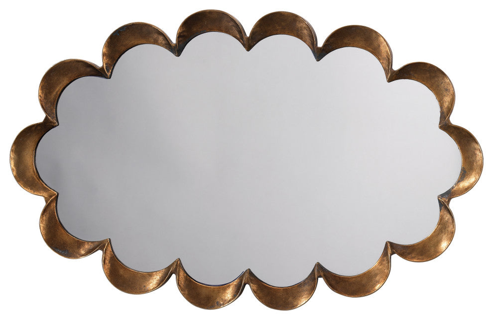 Scalloped Steel Mirror in Antique Brass