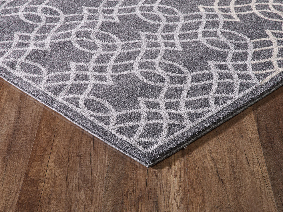Abani Quartz QRZ180A Grey White Traditional Moroccan Trellis Area Rug