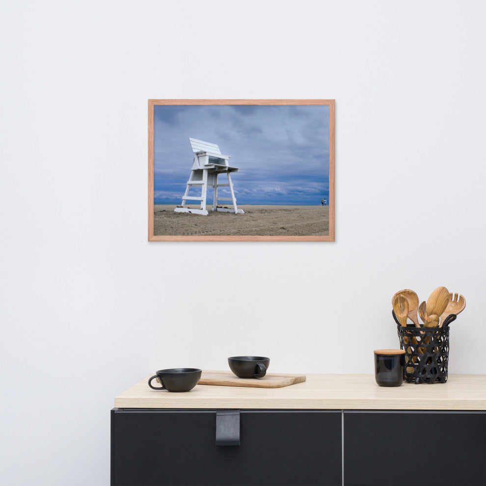 Approaching Storm Landscape Photo Paper Coastal Art Framed Wall Art Print, Red Oak, 18" X 24"